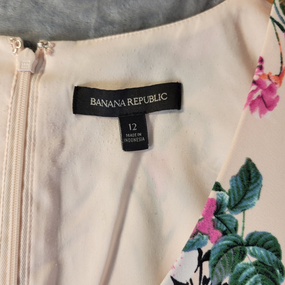 BananaRepublic Womens 12 Tropical Floral Drop Waist Shift Dress VNeck Sleeveless - Picture 2 of 10